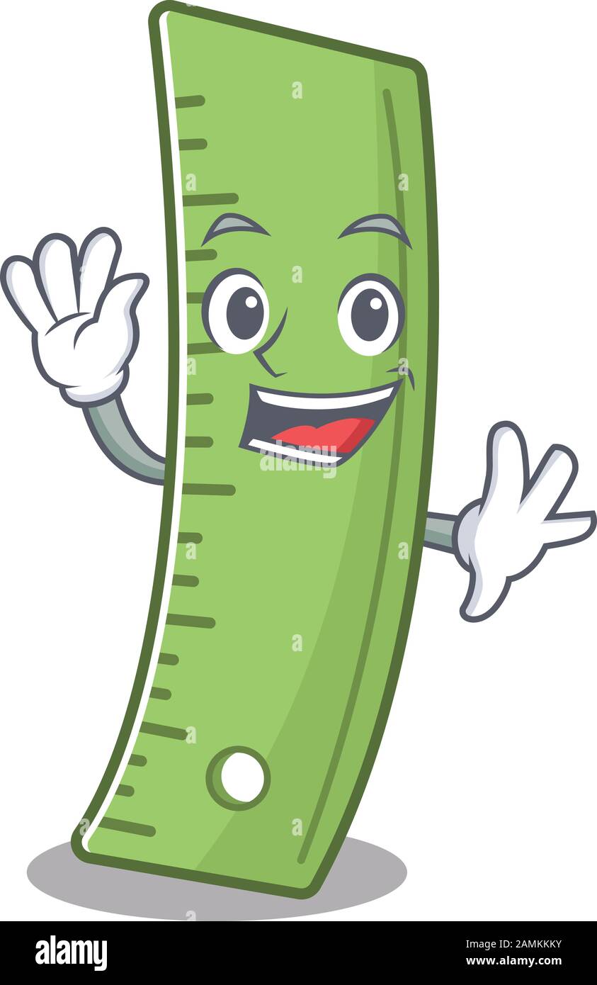 Waving friendly ruler cartoon character with design Stock Vector Image