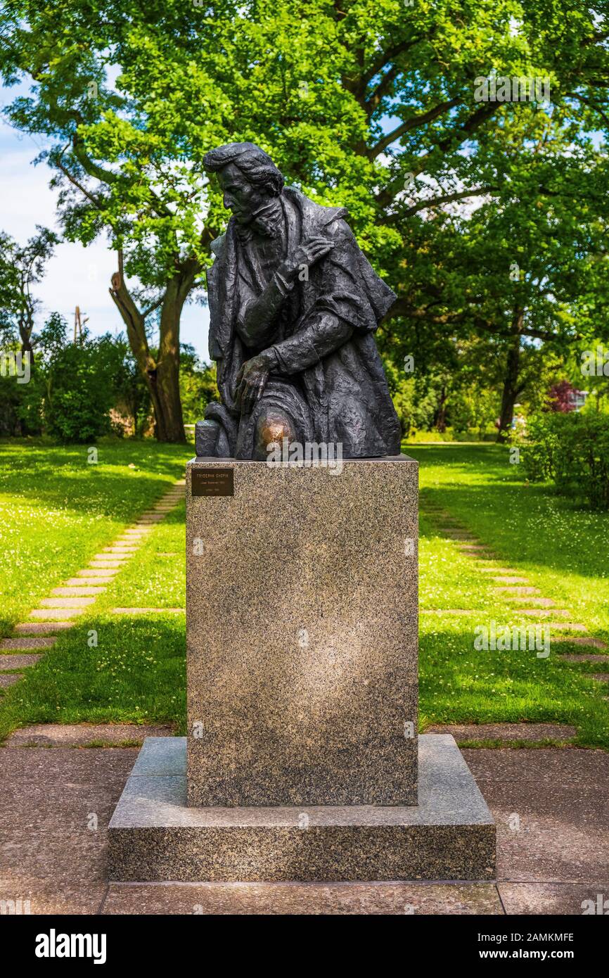 Zelazowa Wola, Mazovia / Poland - 2019/06/23: Statue of Fryderyk Chopin - iconic Polish pianist and composer in Chopin's manor house park Stock Photo