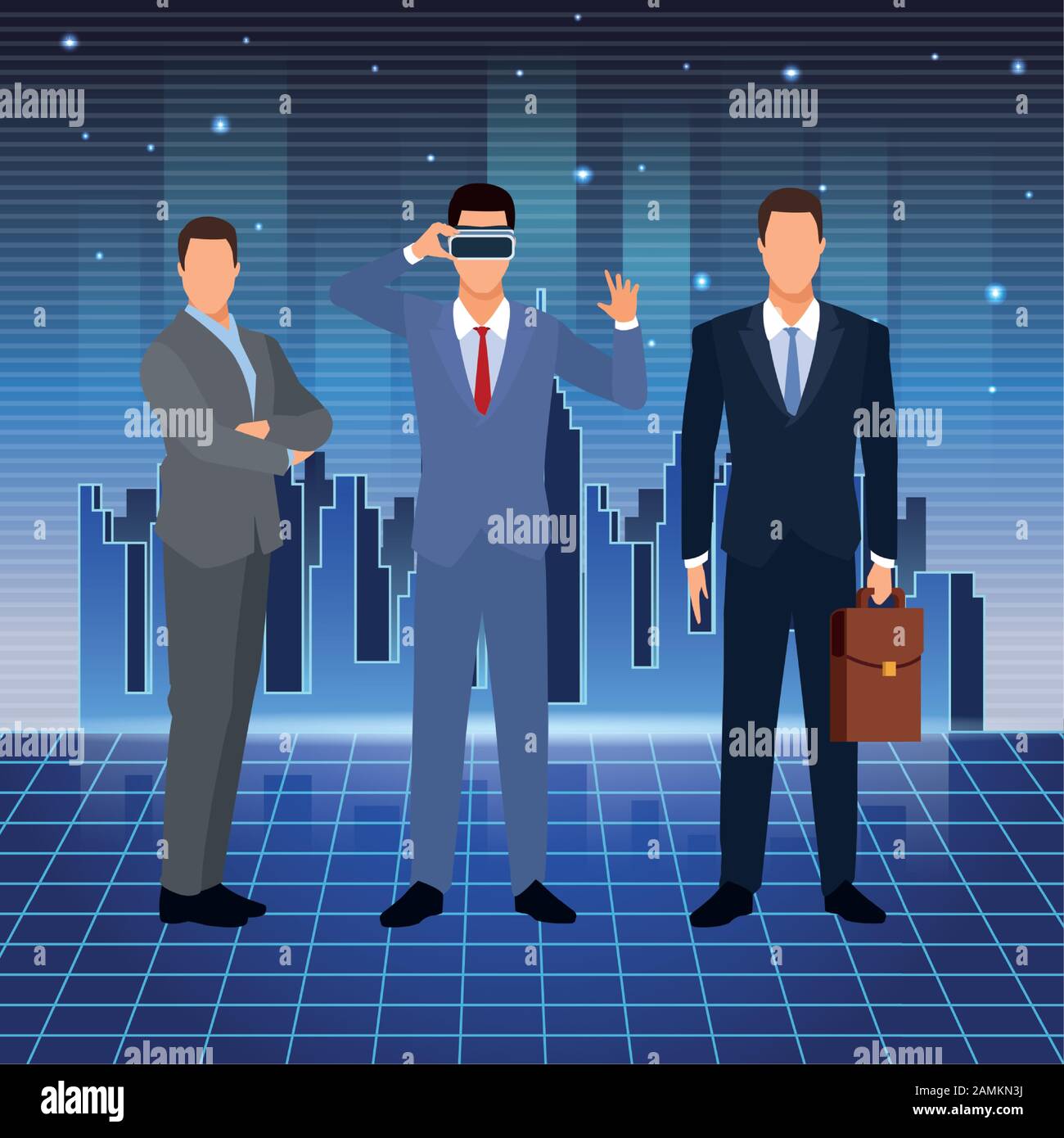 artificial intelligence technology businessmen vr glasses suitcase Stock Vector