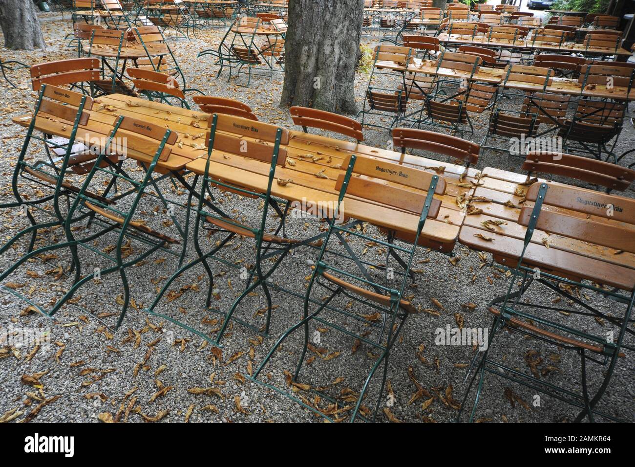 Autumn atmosphere in a deserted Munich beer garden. [automated