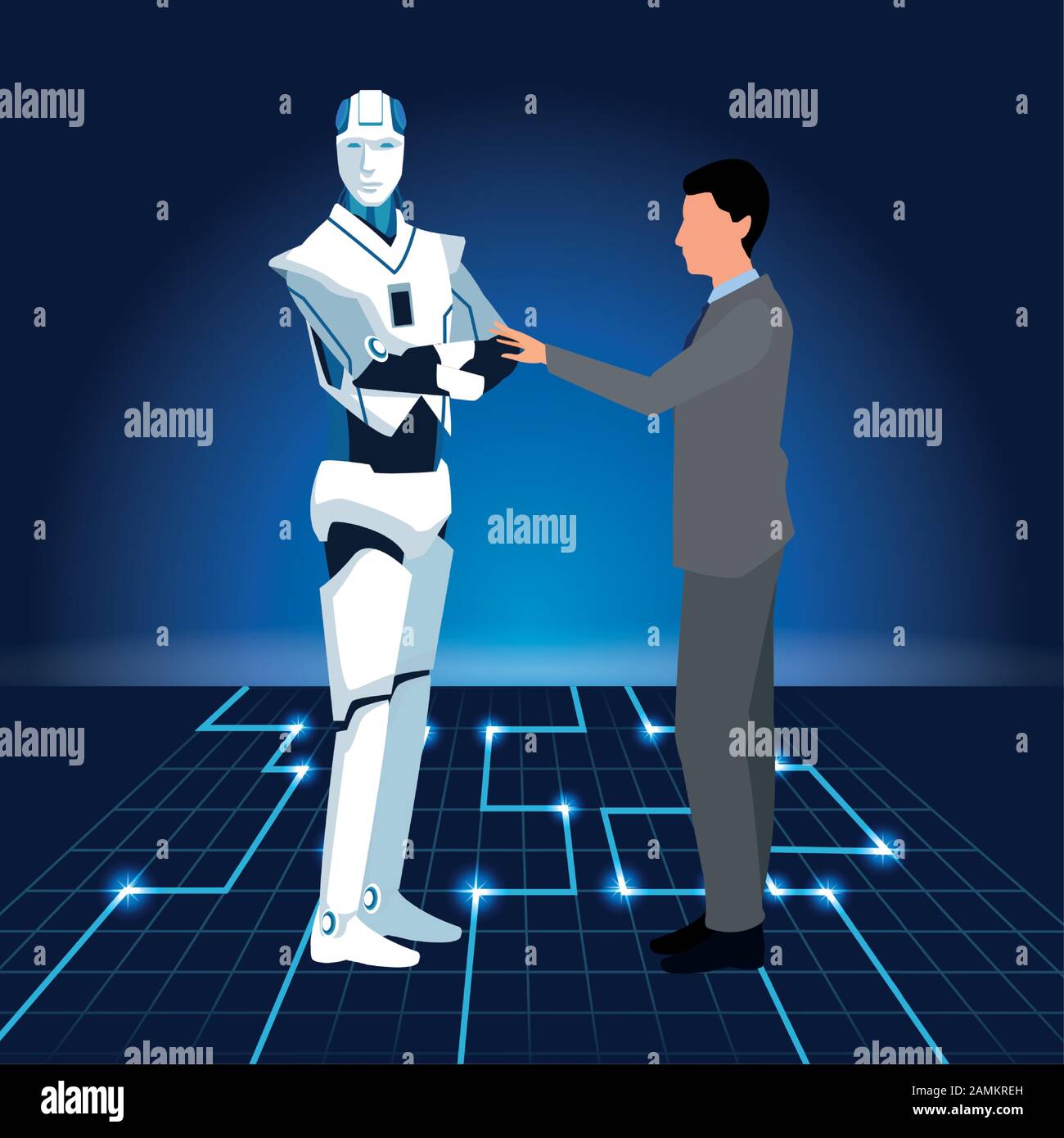 artificial intelligence technology man and cyborg Stock Vector Image ...