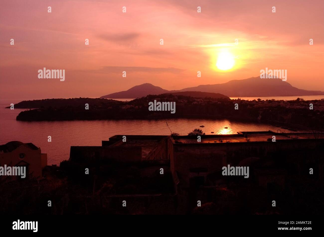 View to the island Ischia at sunset. [automated translation] Stock Photo