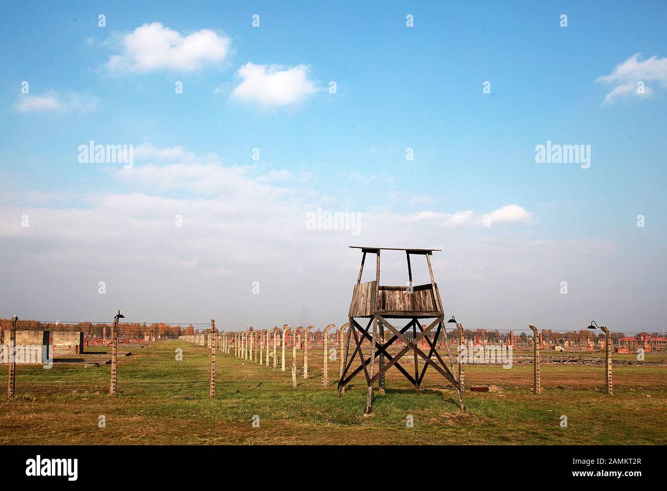 Watchtower on the site of the memorial in the former concentration camp Auschwitz - Birkenau. [automated translation] Stock Photo