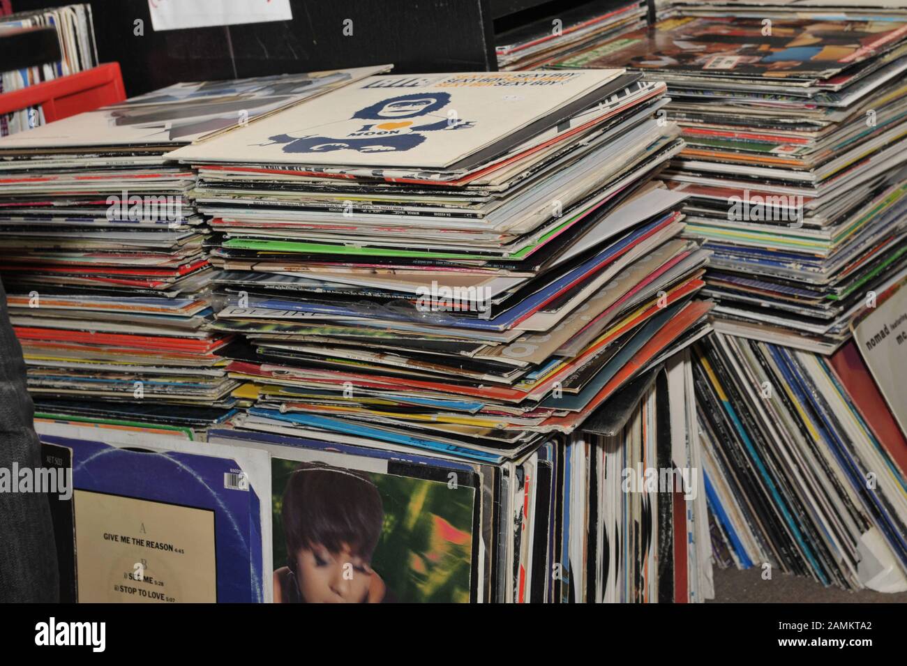 Stack of records in the record shop 'Best Records' in the Munich  Maxvorstadt. [automated translation] Stock Photo - Alamy