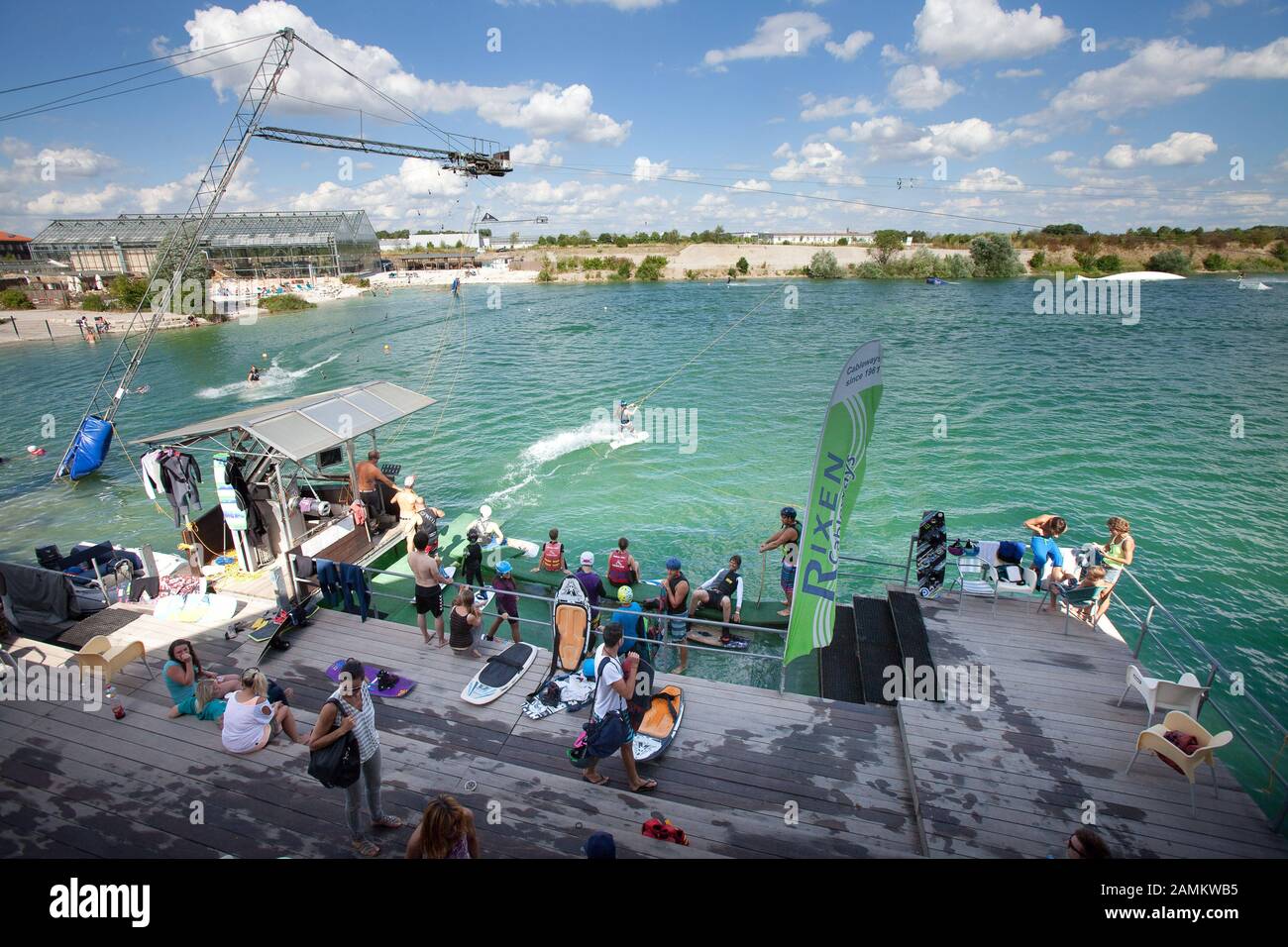 Wakeboard rider in the water ski park Aschheim near Munich. [automated