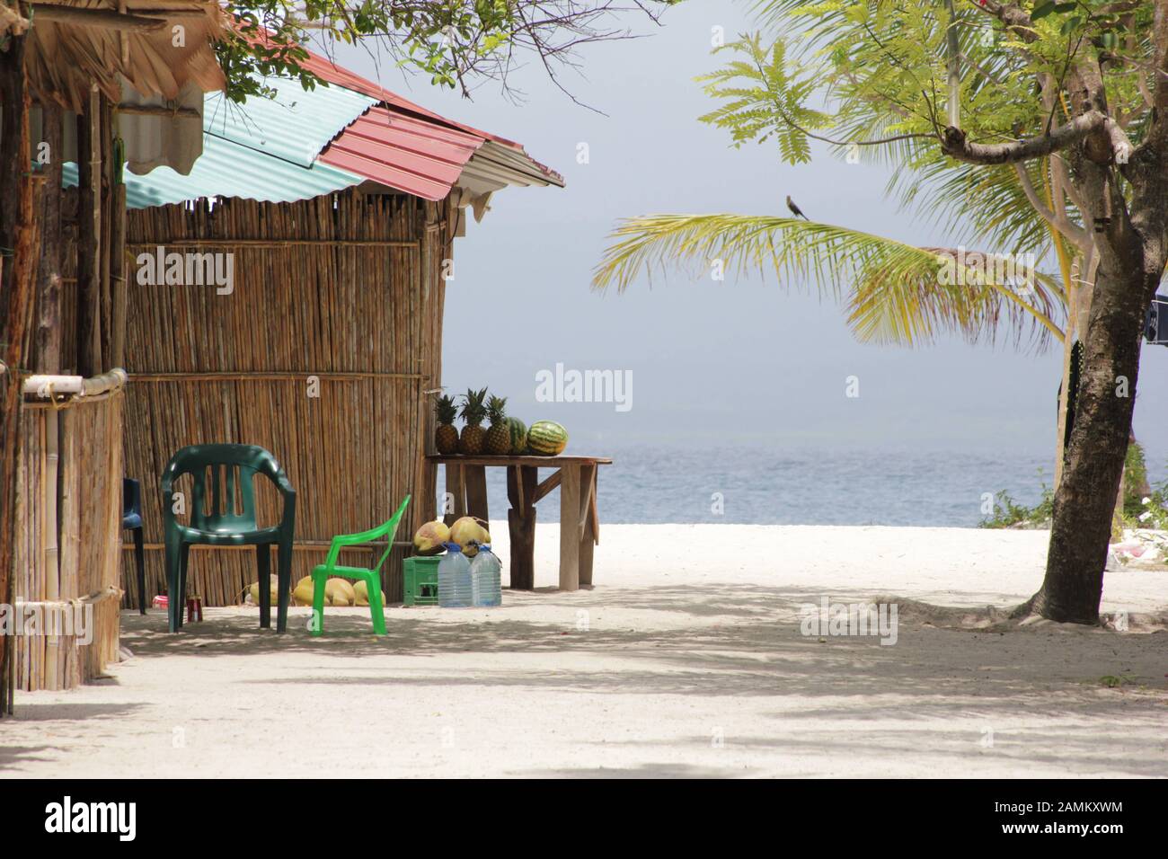 Sales booth of the Kuna Indians at the sandy beach of the San Blas