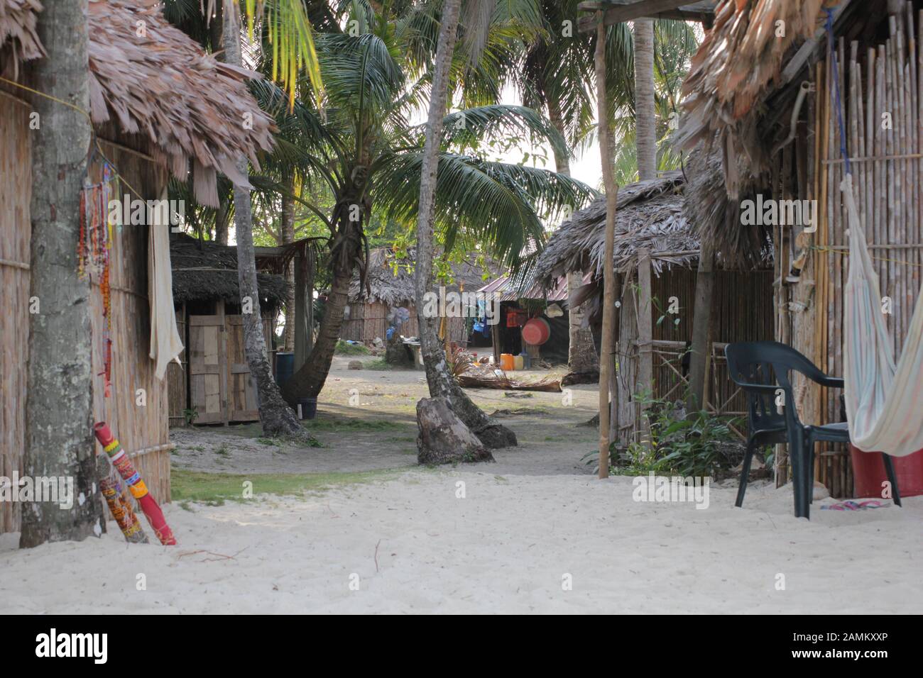 Village life of the Kuna Indians at the sandy beach of the San Blas