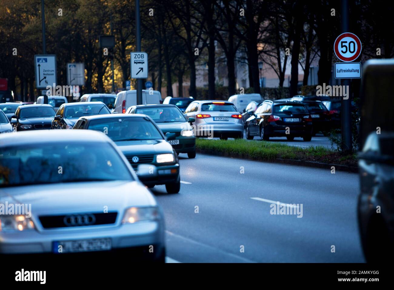 Dense traffic on the Landshuter Allee in Munich. [automated translation] Stock Photo