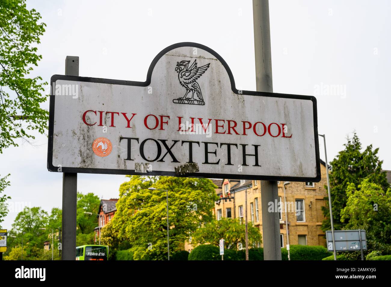 Toxteth boundary sign in Croxteth Road near Sefton Park, Liverpool, UK. Stock Photo