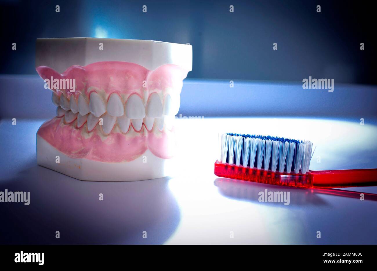Dentures and toothbrush. [automated translation] Stock Photo