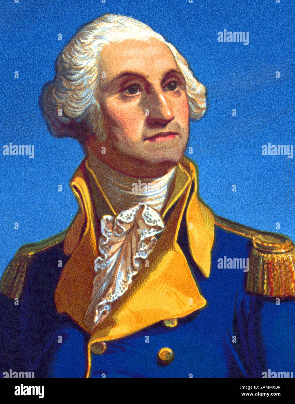 Vintage portrait of General George Washington (1732 - 1799) – Commander of the Continental Army in the American Revolutionary War / War of Independence (1775 – 1783) and the first US President (1789 - 1797). Detail from a print circa 1851 by P S Duval of Philadelphia from a drawing on stone by C Schuessele. Stock Photo
