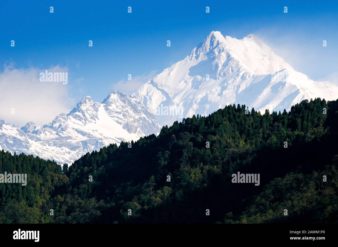 Mount Kanchenjunga range of the himalayas at Sikkim , India Stock Photo