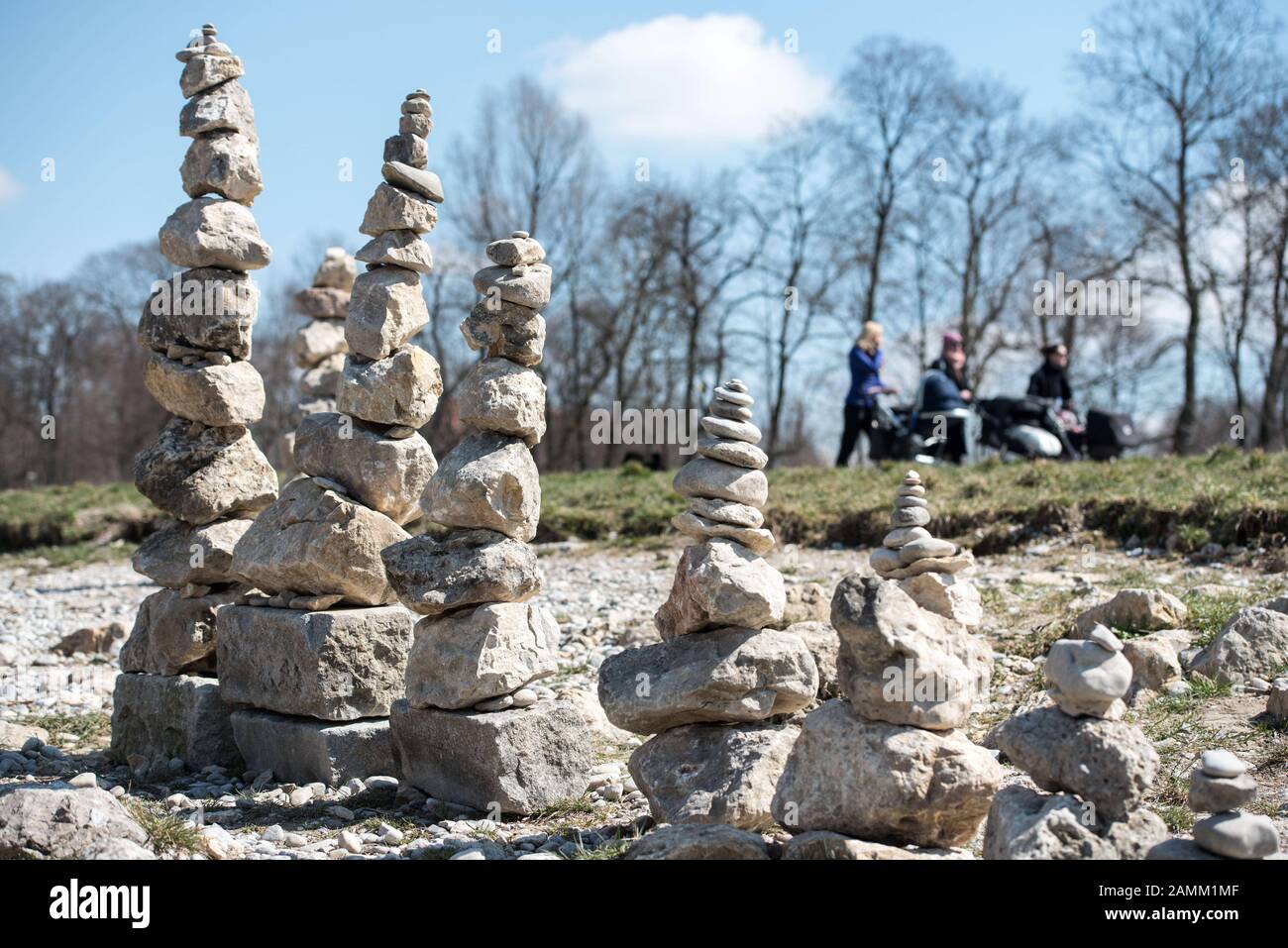 Stone figures on the banks of the Isar River below the Wittelsbacher ...