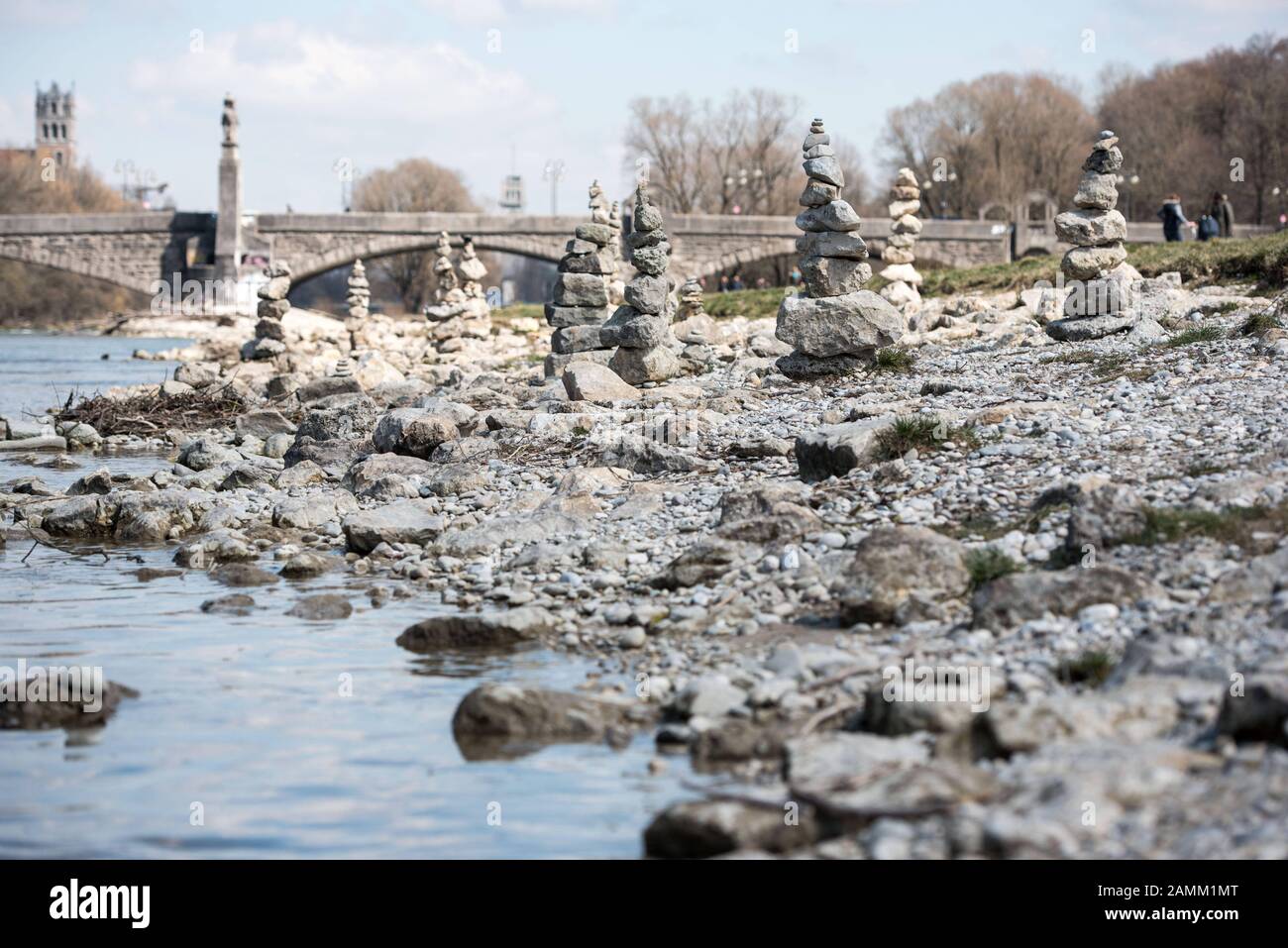 Stone figures on the banks of the Isar River below the Wittelsbacher ...