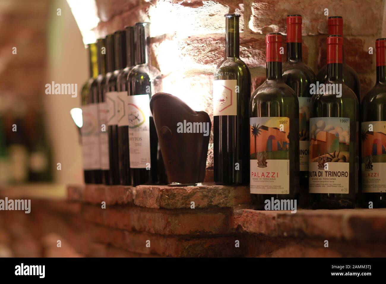Wine bottles in the cellar of the delicatessen Dallmayr in Munich