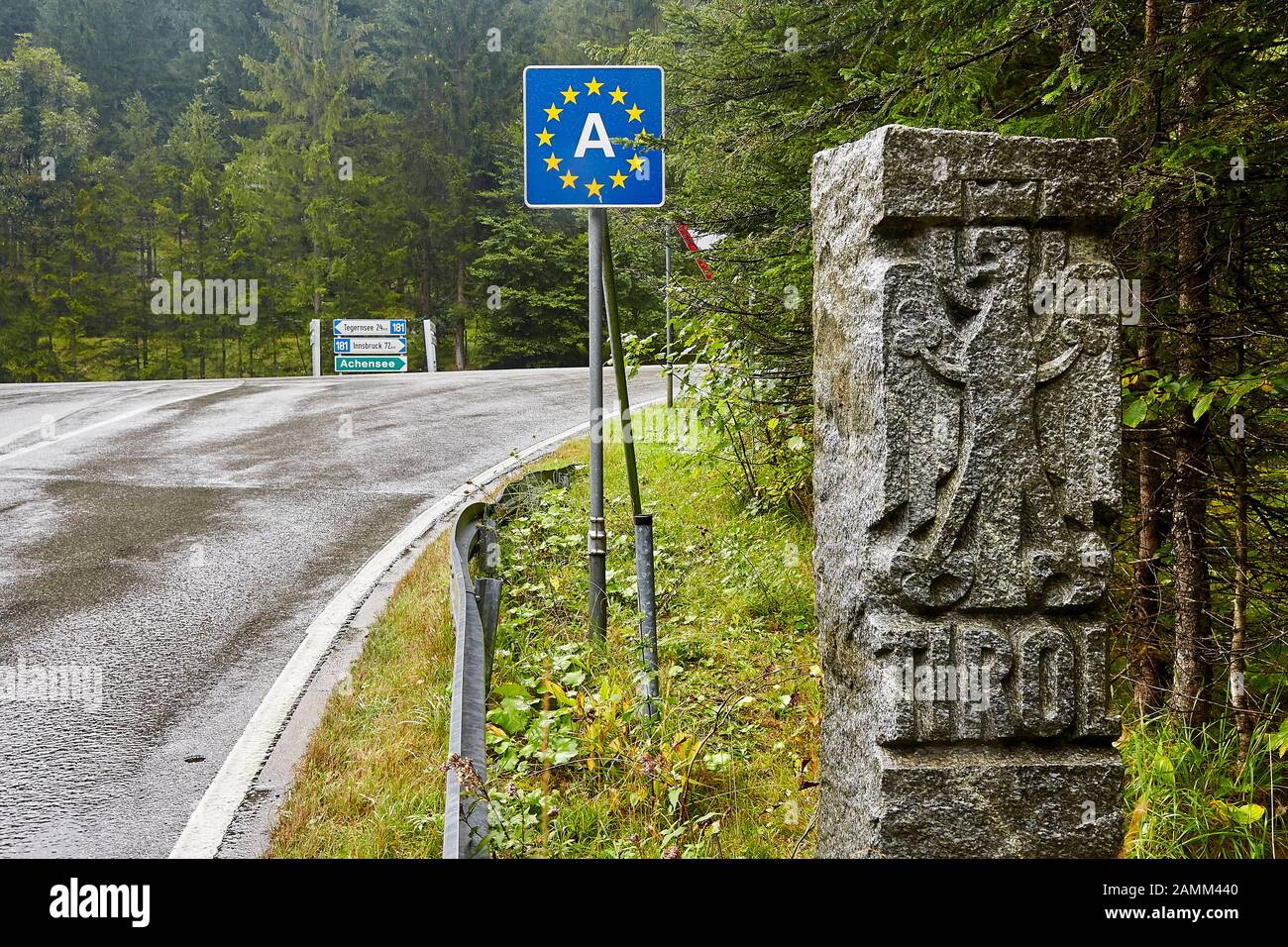 shortly before the border crossing Achenkirch, district Schwaz, Tyrol Austria, not occupied and completely orphaned, near the B 307 from Tegernsee to Vorderriß, 14.09.2015, [automated translation] Stock Photo