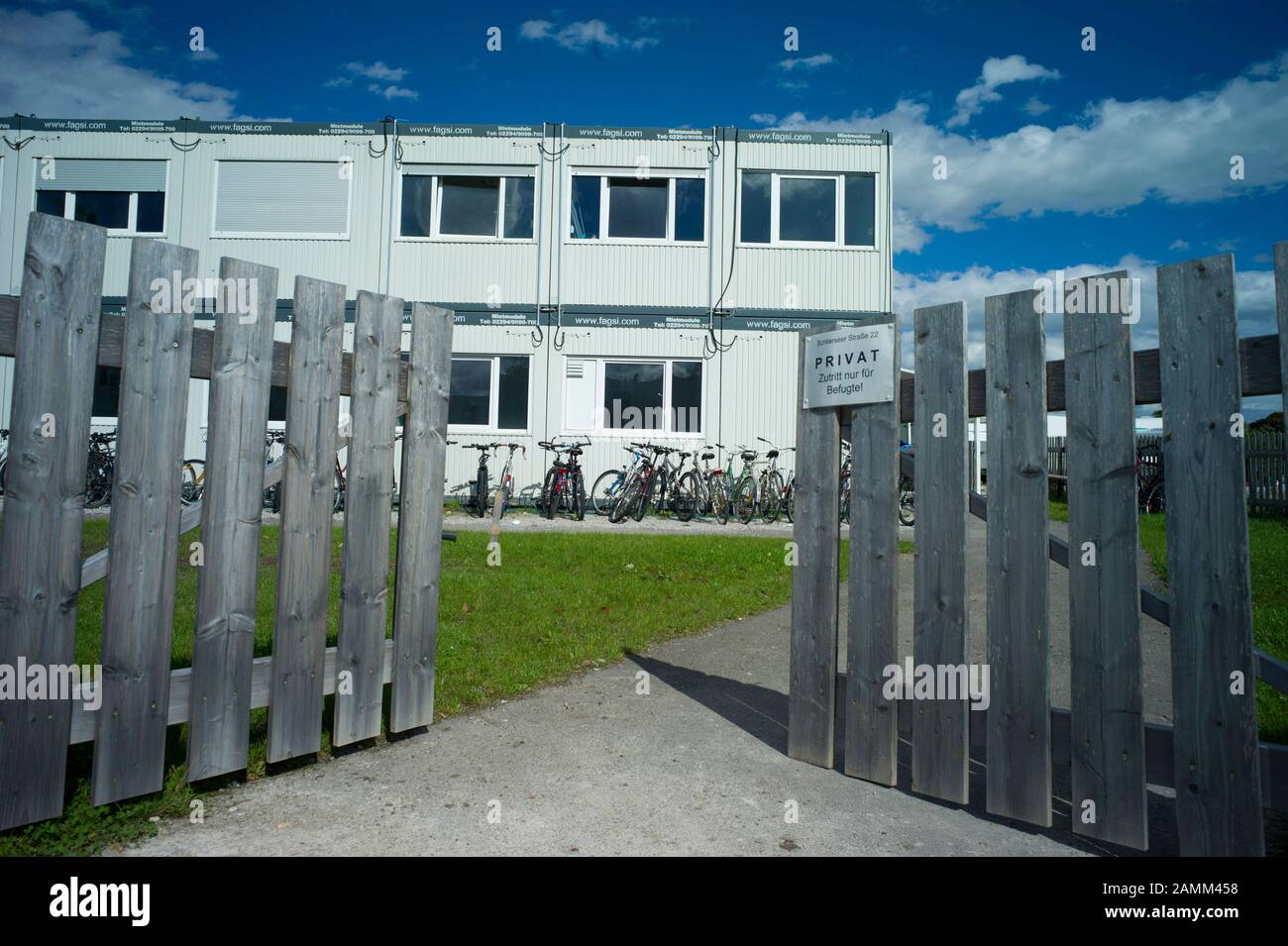 Residential container facility for refugees in Schlierseer Straße in Miesbach. [automated translation] Stock Photo