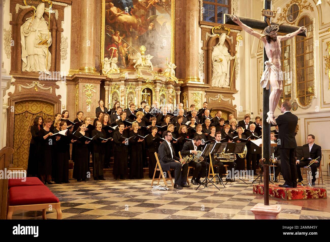 Benediktbeurer Konzerte, Münchner Motettenchor, Brassexperience, conducted by Benedikt Haag, Basilica Kloster Benediktbeuern, 20.09.2015, [automated translation] Stock Photo
