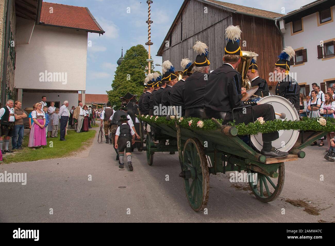 the miners' chapel Neukirchen during the traditional Leonhardir ride in Holzhausen - Teisendorf, Upper Bavaria, the ride is first documented in 1612, the beautifully dressed horses are blessed, Germany [automated translation] Stock Photo