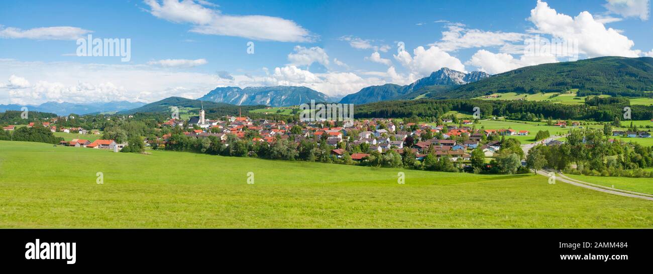 Teisendorf from north-west in the panorama with Untersberg, Berchtesgadener Land, Bavaria, Germany [automated translation] Stock Photo