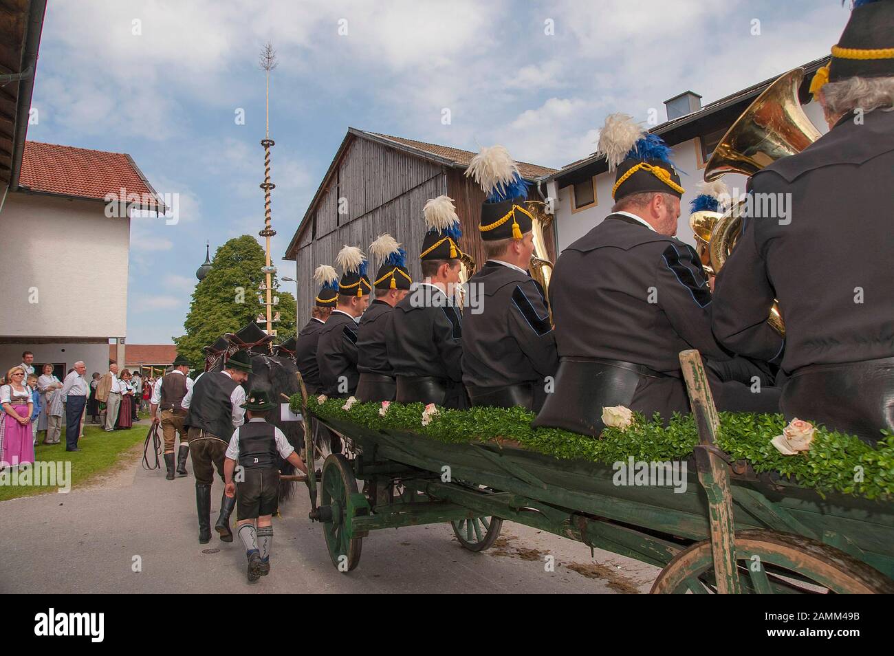 the miners' chapel Neukirchen during the traditional Leonhardir ride in Holzhausen - Teisendorf, Upper Bavaria, the ride is first documented in 1612, the beautifully dressed horses are blessed, Germany [automated translation] Stock Photo