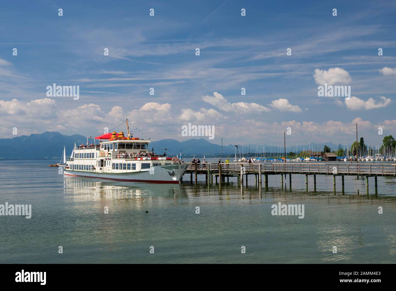 Boat trip on the Chiemsee at the landing stage in Seebruck