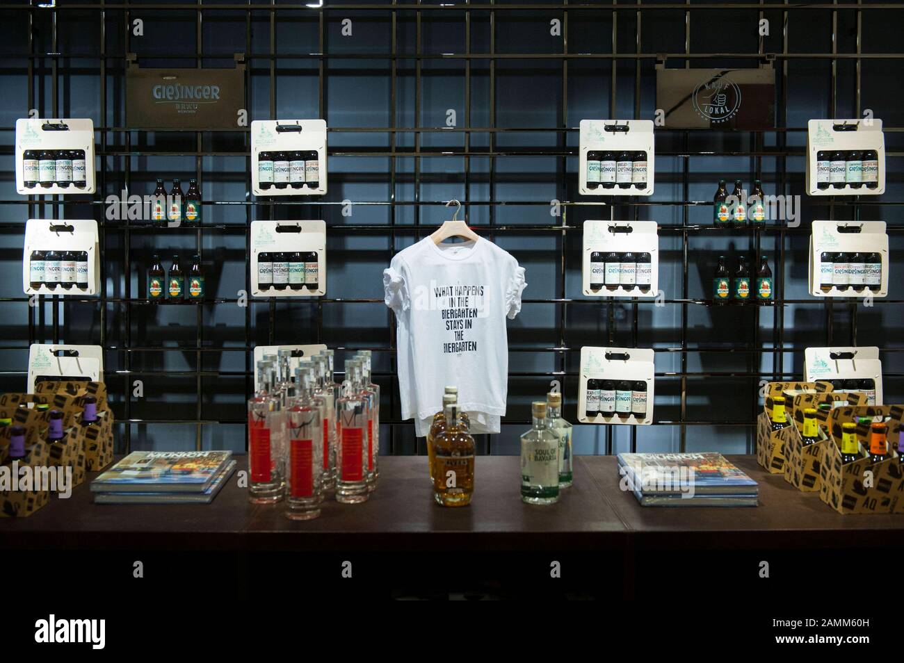 During a four-week 'Kauf Lokal' campaign, the Hirmer department store offers 30 small Munich companies from the fields of gastronomy, fashion and handicraft the opportunity to present their products. The picture shows drinks from local producers. [automated translation] Stock Photo