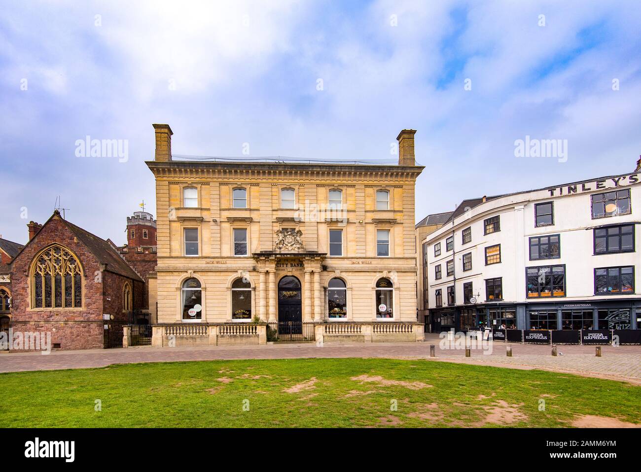 EXETER, DEVON, UK - 31MAR19: The City Bank in Cathedral Close was the third bank to open in Exeter. The building dates from 1786. Stock Photo