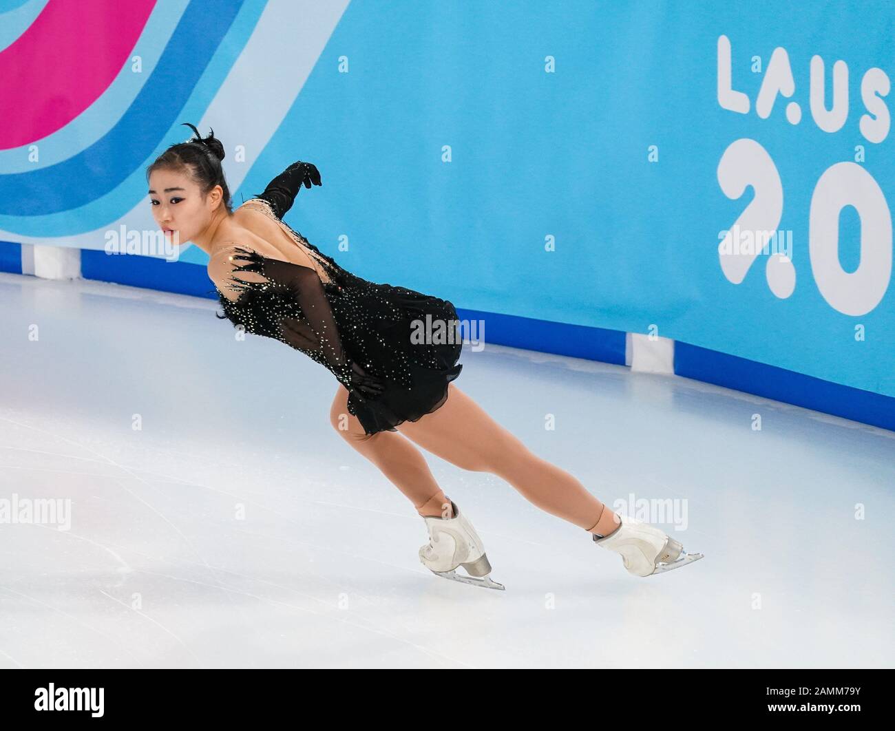 (200114) -- LAUSANNE, Jan. 14, 2020 (Xinhua) -- Kawabe Mana of Japan performs during the women's singles skating free skating of figure skating event at the 3rd Winter Youth Olympic Games in Lausanne, Switzerland, Jan. 13, 2020. (Xinhua/Lu Yang) Stock Photo