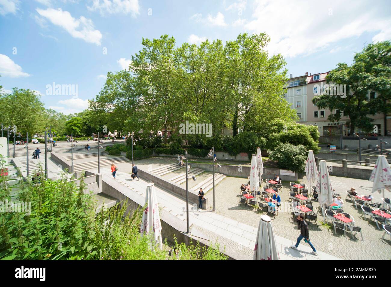 Overview of the 'Münchner Freiheit' square in Schwabing. [automated translation] Stock Photo