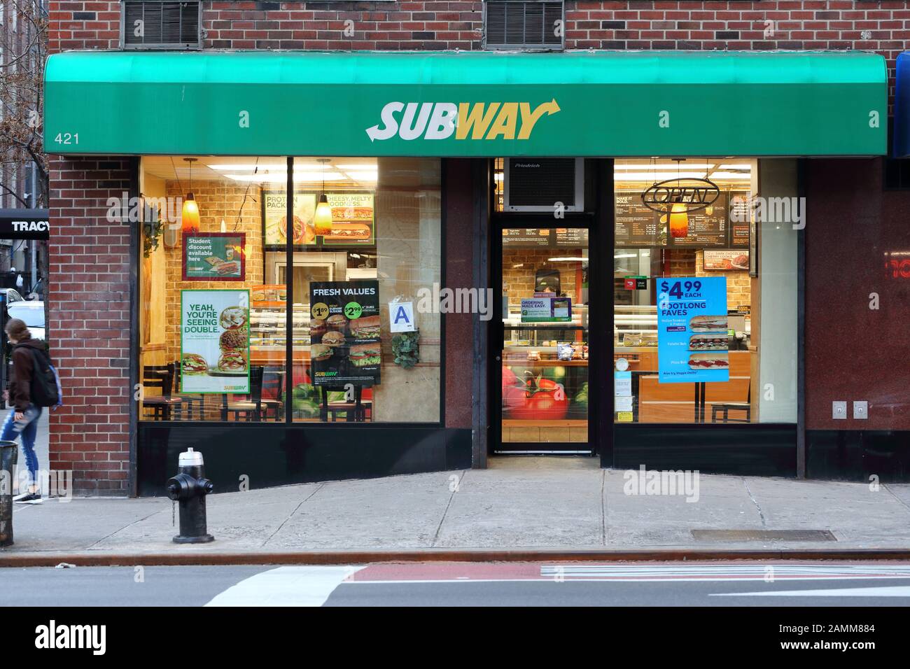 [historical storefront] Subway Restaurant, 421 2nd Ave, New York, NYC storefront photo of a sandwich shop chain restaurant in Manhattan. Stock Photo