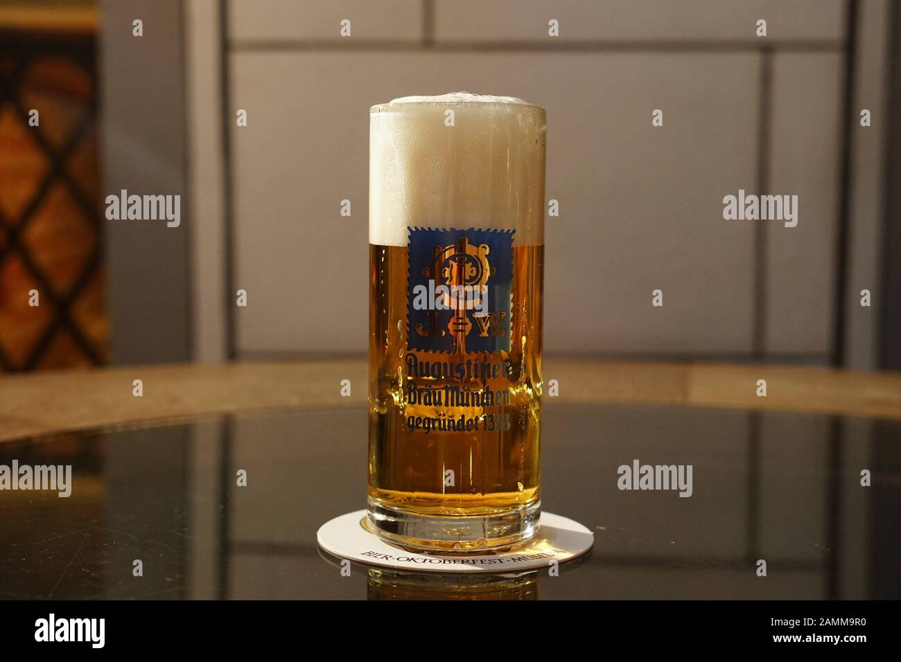 A pitcher of Augustiner beer at the annual Wiesnbier tasting at the Beer and Oktoberfest Museum on Sterneckerstraße. [automated translation] Stock Photo
