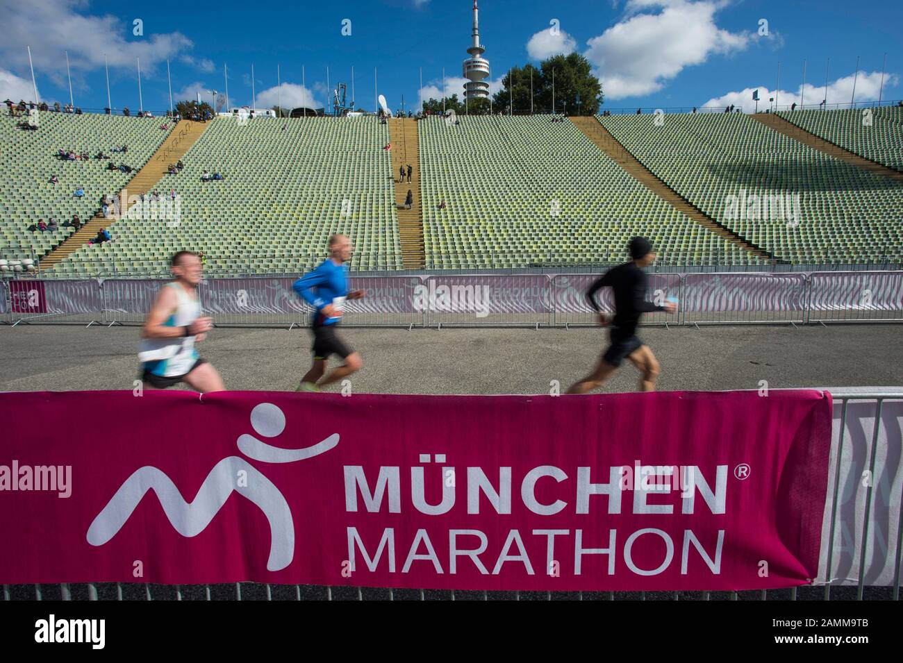 Participant in the 31st Munich Marathon at the finish line in the