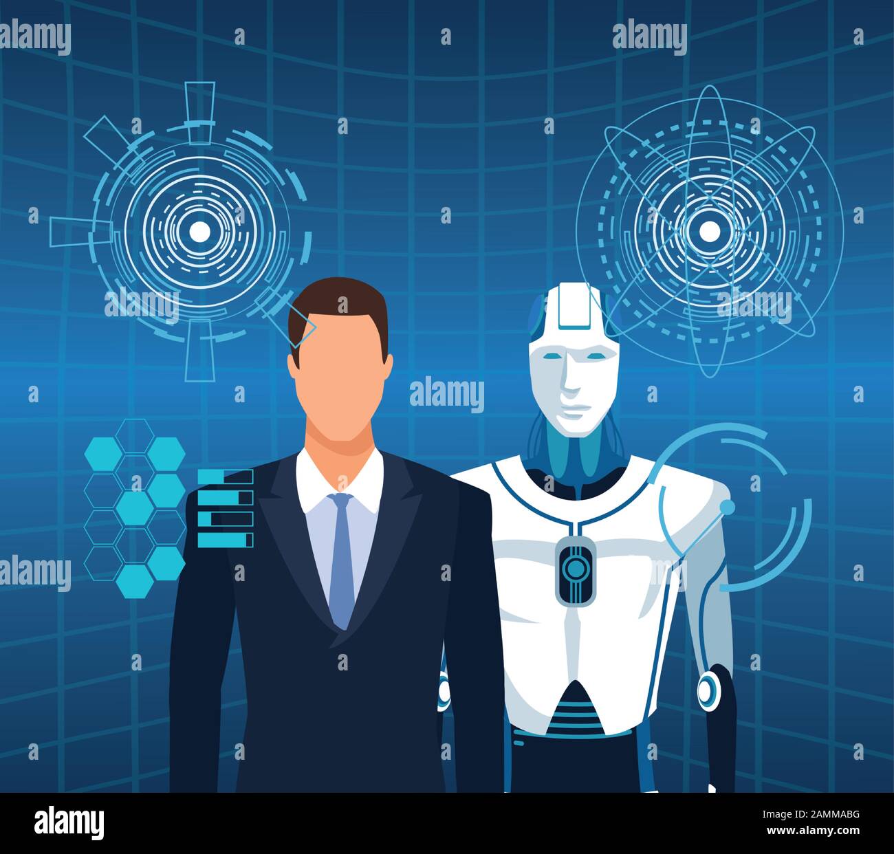 artificial intelligence technology man and cyborg into virtual reality ...