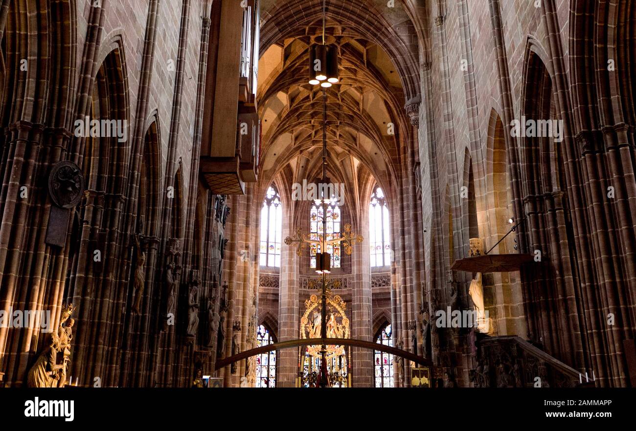 The nave of the protestant church St. Lorenz. [automated translation] Stock Photo