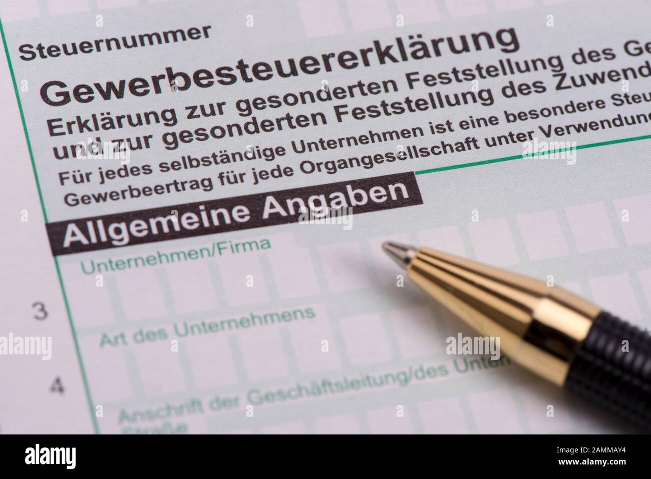 Trade tax return for tax office [automated translation] Stock Photo Alamy