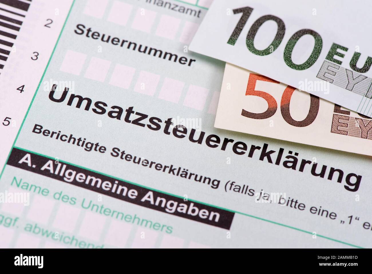Sales tax return for tax office [automated translation] Stock Photo