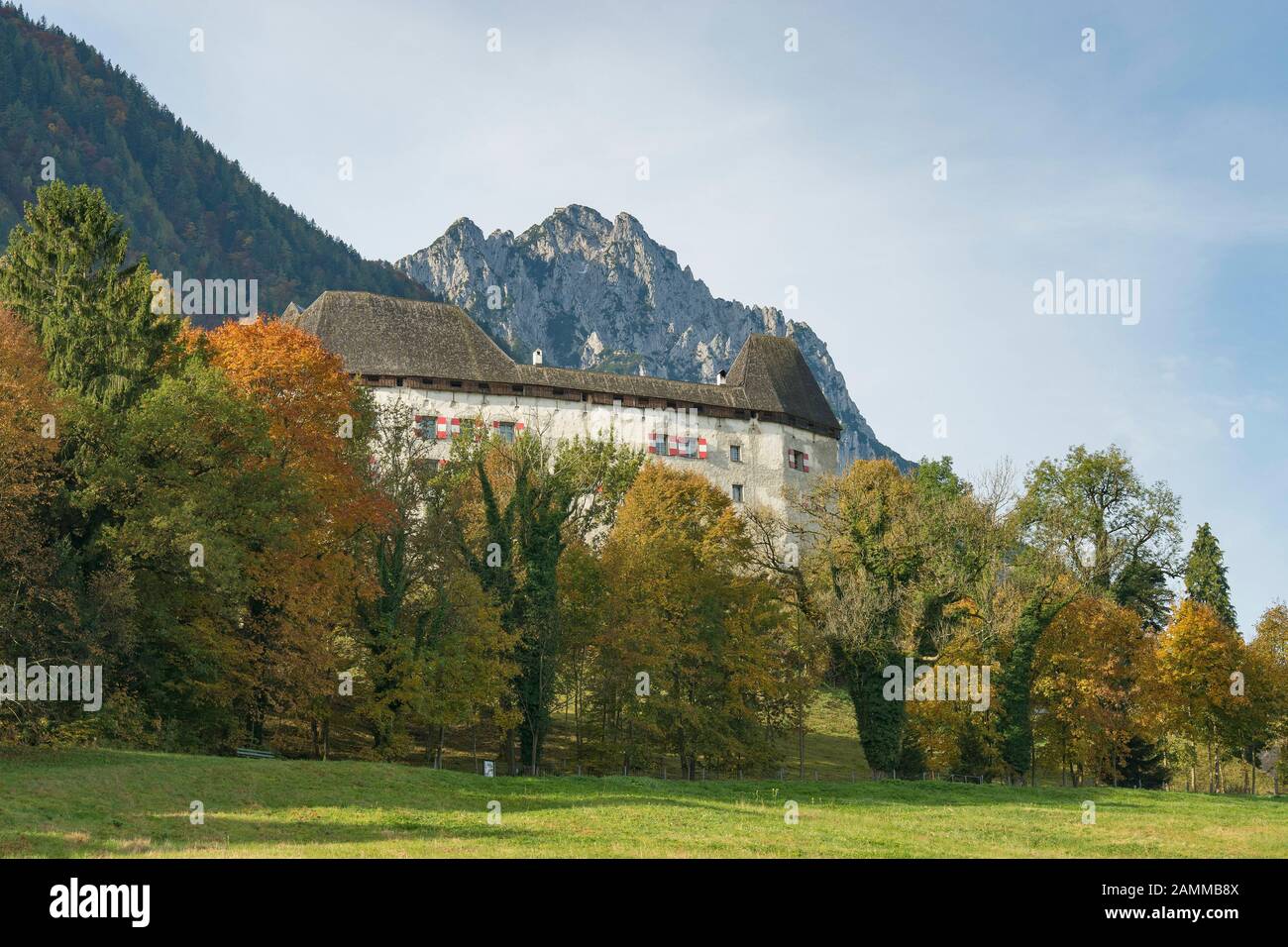 the castle Staufeneck in the community of Piding in the colourful autumn, Berchtesgadener Land, Upper Bavaria, Germany [automated translation] Stock Photo