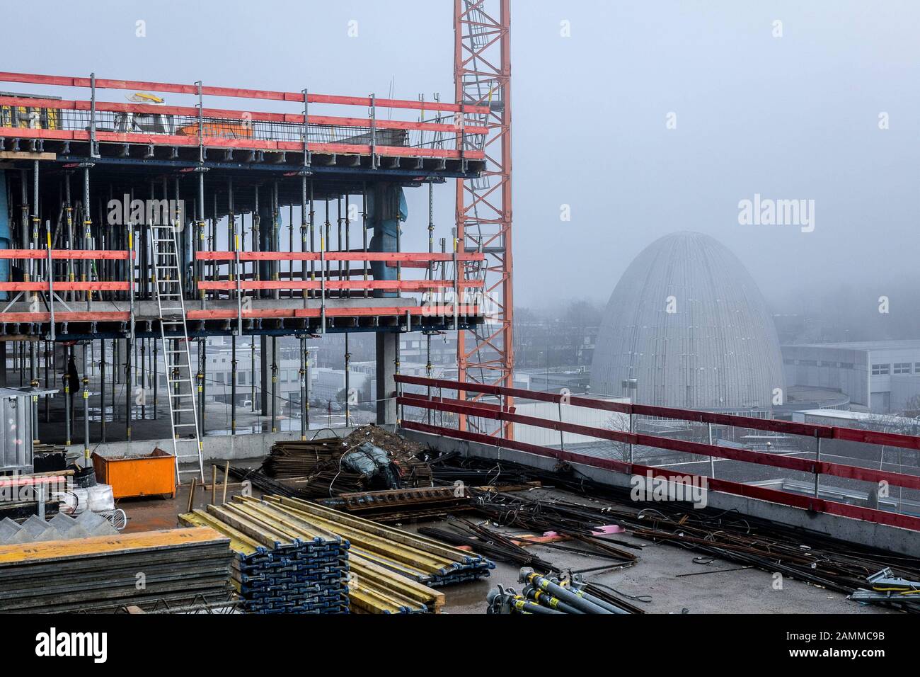 Construction site for the congress, shopping and leisure centre 'Galileo', the future 'New Centre' of the TUM Science Campus in Garching. The picture shows the old research reactor. [automated translation] Stock Photo