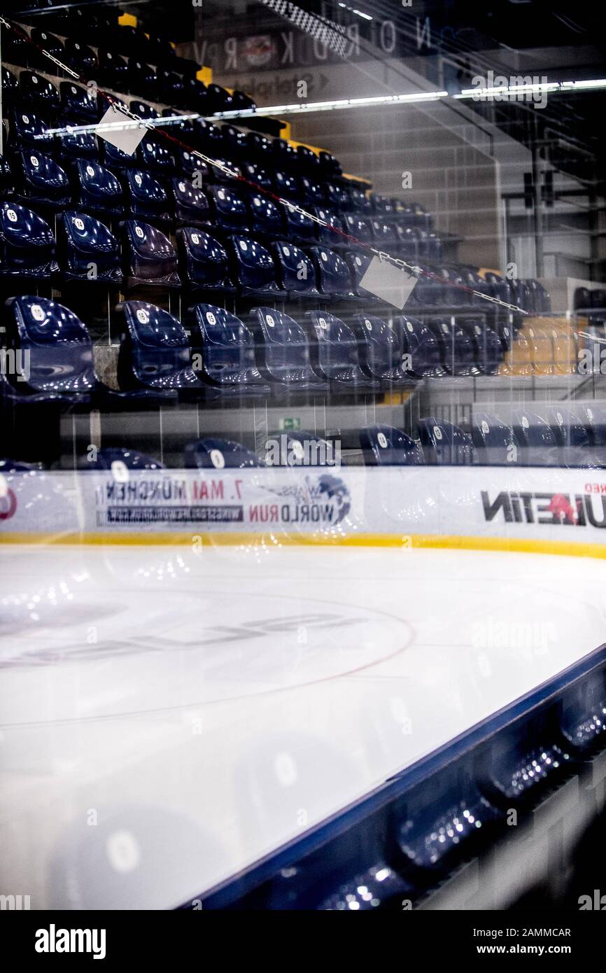 Spectator terraces and ice rink in the Olympic Ice Sports Centre in the