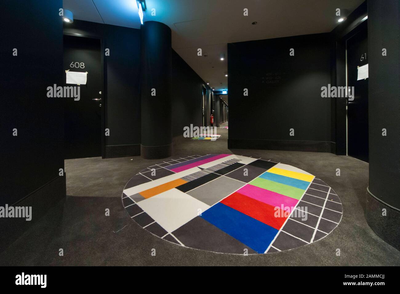 The former TV test pattern as a carpet on the corridors of the new 'Ruby Lilly' hotel in the 'Wüstenrot House' at Stiglmaierplatz. [automated translation] Stock Photo