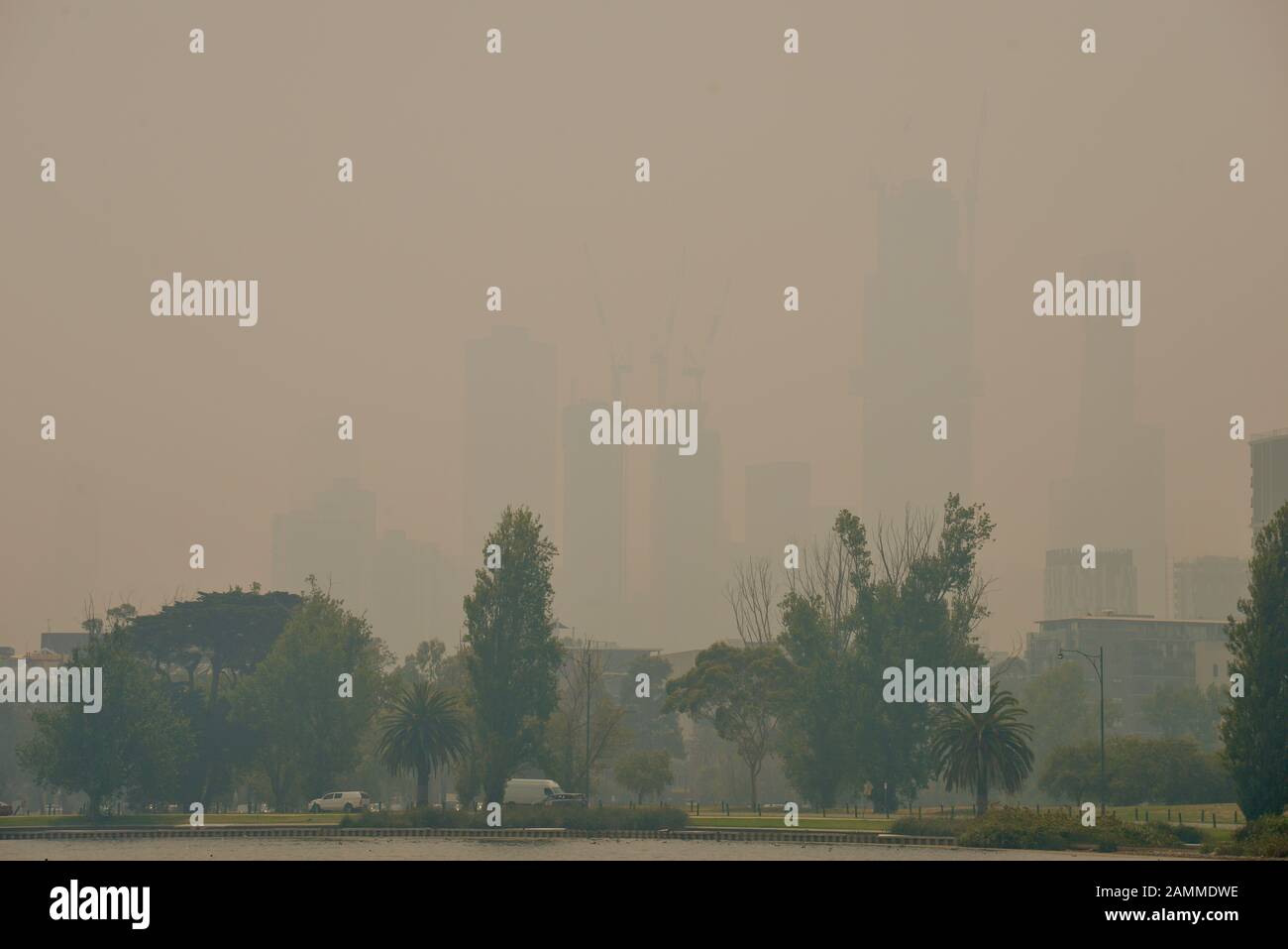 Health Hazardous Bush Fire Smoke Covering Melbourne City from Albert
