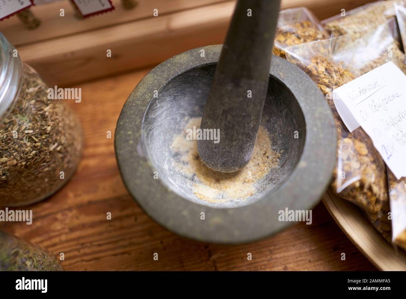 Mortar and pestle in the Herbal Experience Centre. [automated