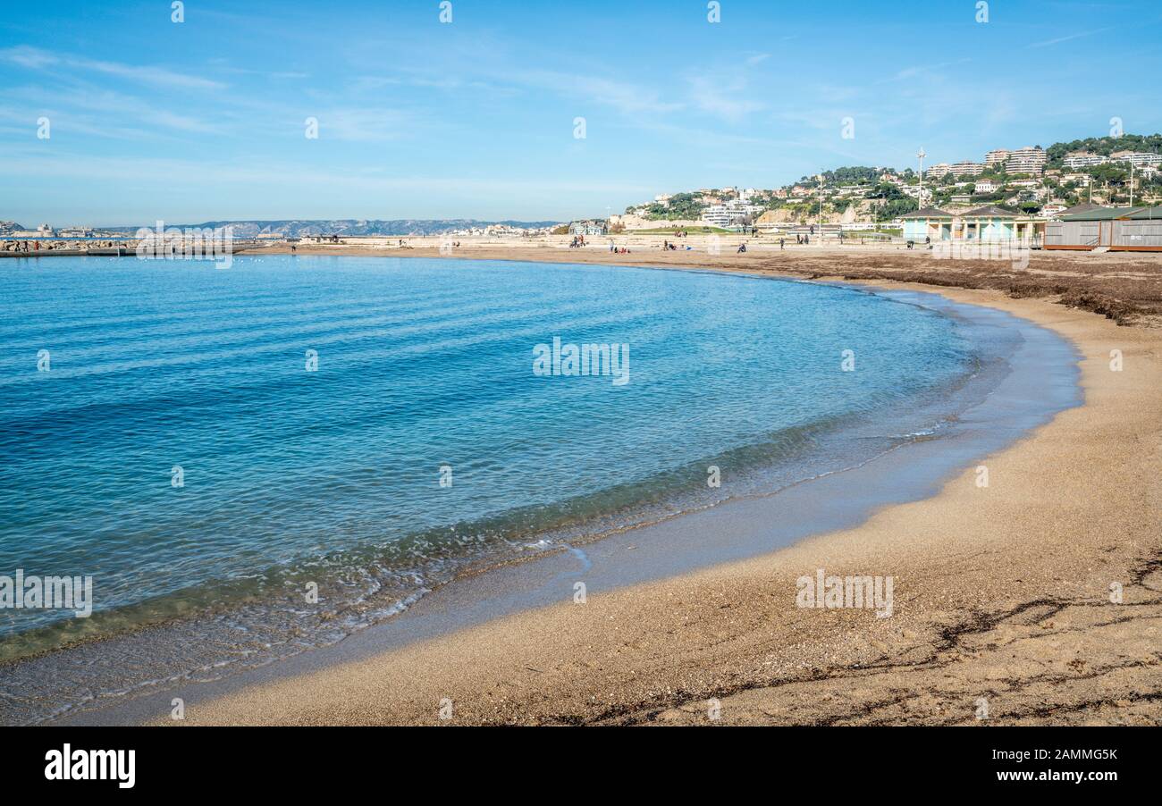 Scenic view of Prado beach on beautiful sunny day in Marseille France Stock Photo