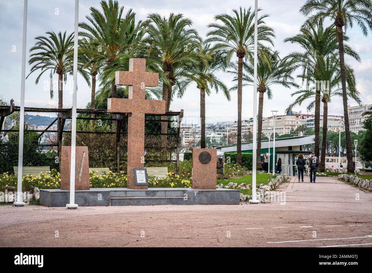 Cross of Lorraine on square of 8 May 1945 on Cannes Croisette promenade France Stock Photo