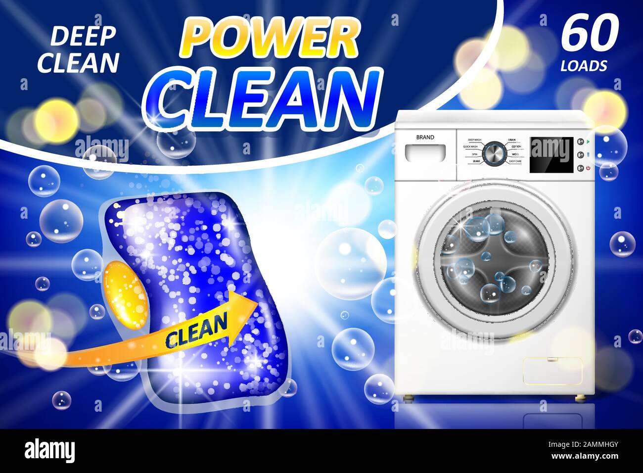 Washing machine detergent tabs ad. Stain remover banner design with