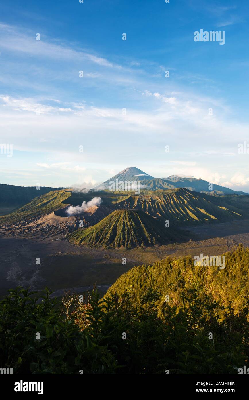 Mount Bromo volcanoes in Bromo Tengger Semeru National Park, East Java, Indonesia. Stock Photo