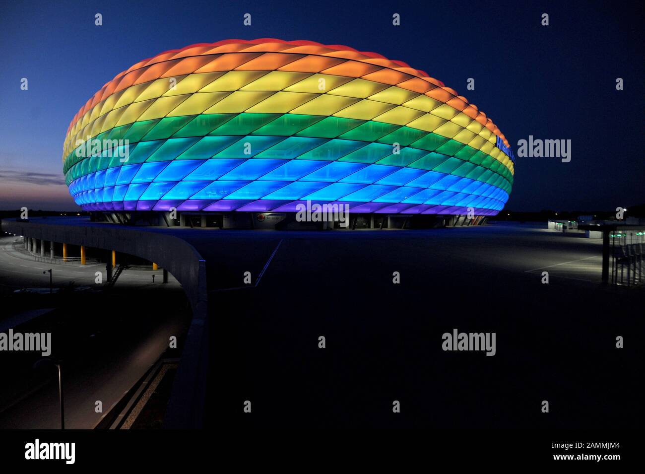 The Allianz Arena glows in rainbow colours on Christopher Street Day.  [automated translation] Stock Photo - Alamy