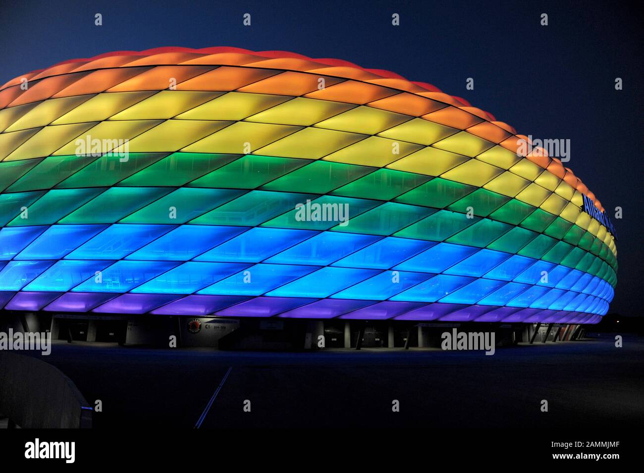 The Allianz Arena glows in rainbow colours on Christopher Street Day.  [automated translation] Stock Photo - Alamy