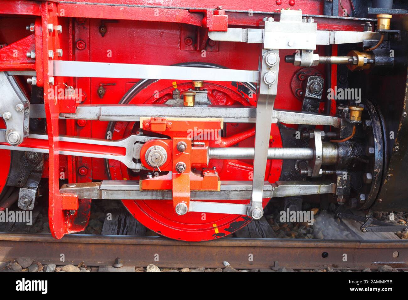 Red wheel of a steam locomotive of the museum railway, Bruchhausen-Vilsen, Lower Saxony, Germany Stock Photo